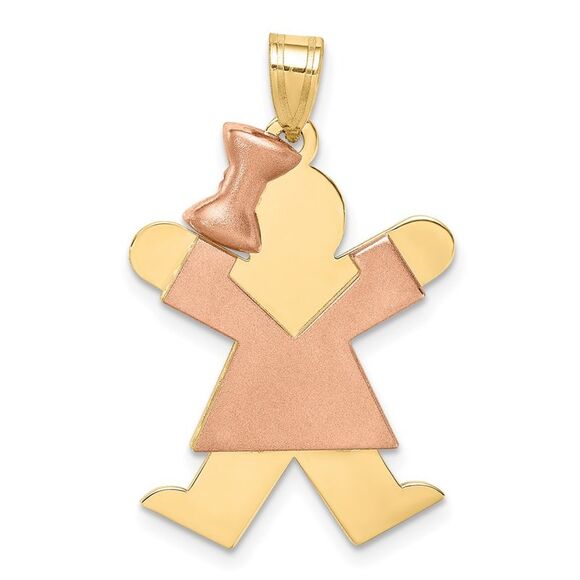 Kazi Luxury 14k Two-Tone Large Girl w/Bow on Left Engravable Charm